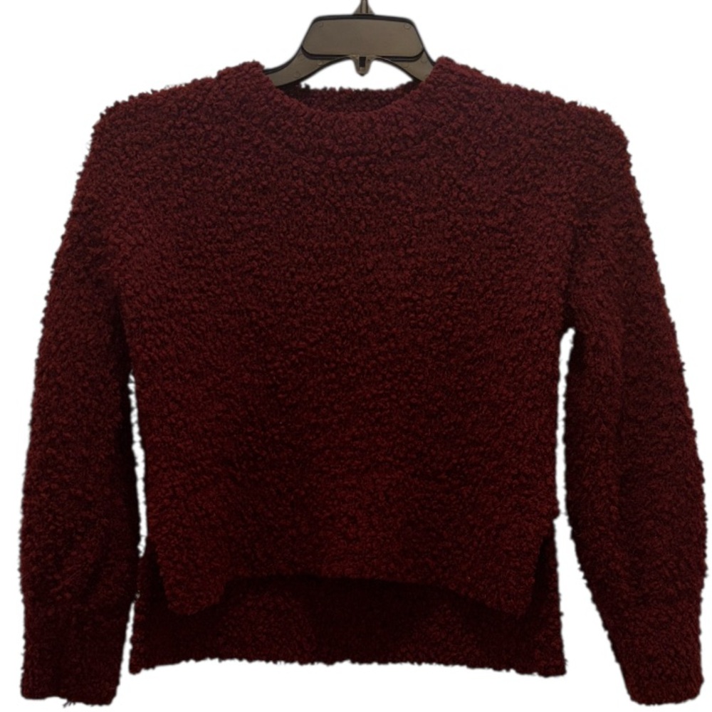 NWOT Pink Rose Deep Red/Cranberry Teddy Bear Fuzzy Cropped Textured Sweater Sm
